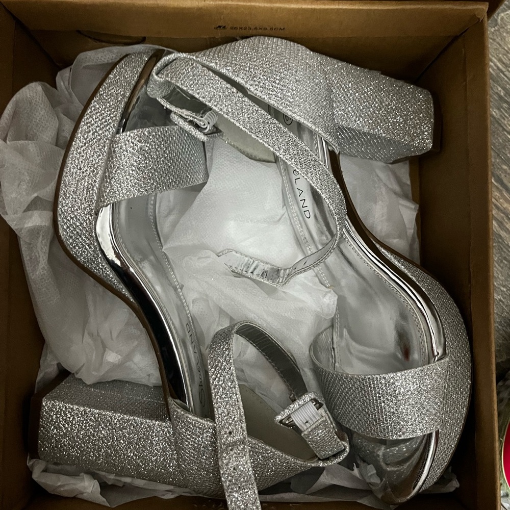 Silver shiny heels with platform